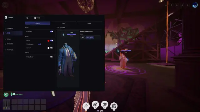Deadlock gameplay preview with Cluster ESP target markers and menu