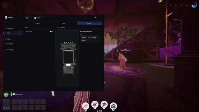 Cluster Deadlock ESP settings with object preview and visual controls