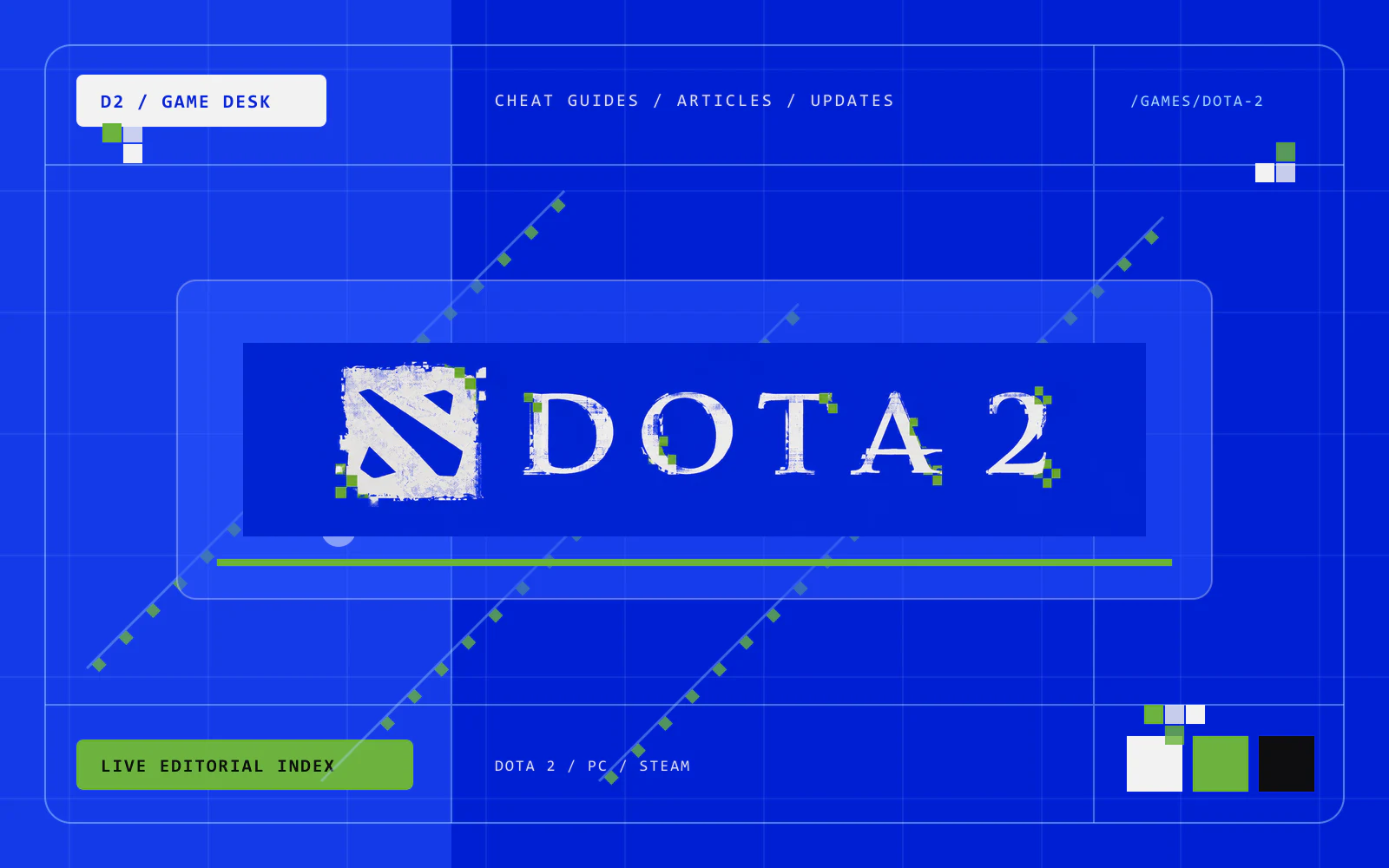 Dota 2 logo in a blue CheatsGaming editorial grid