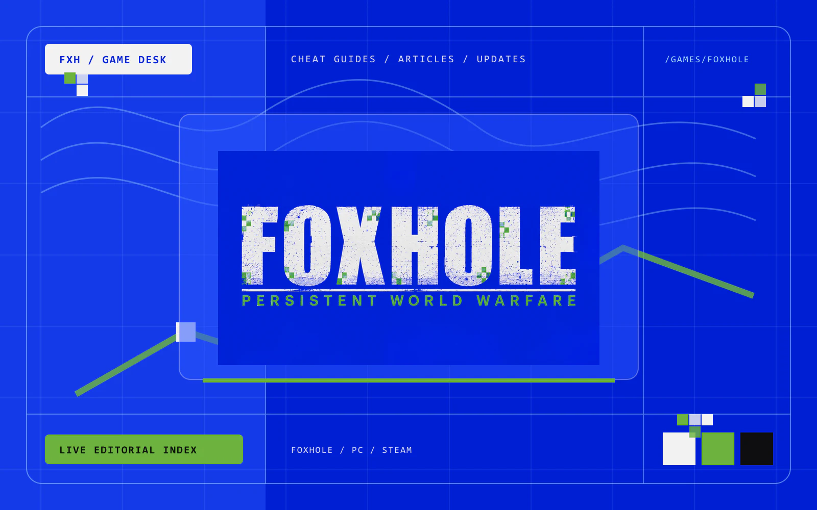 Foxhole logo in a blue CheatsGaming editorial grid