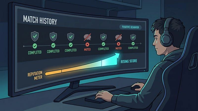 Dota 2 behavior score recovery streak concept with calm matches