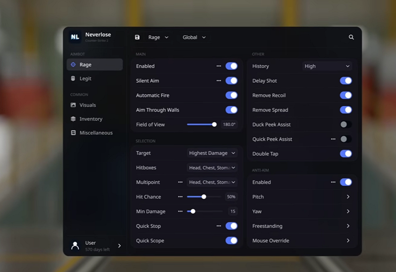 Neverlose CS2 interface